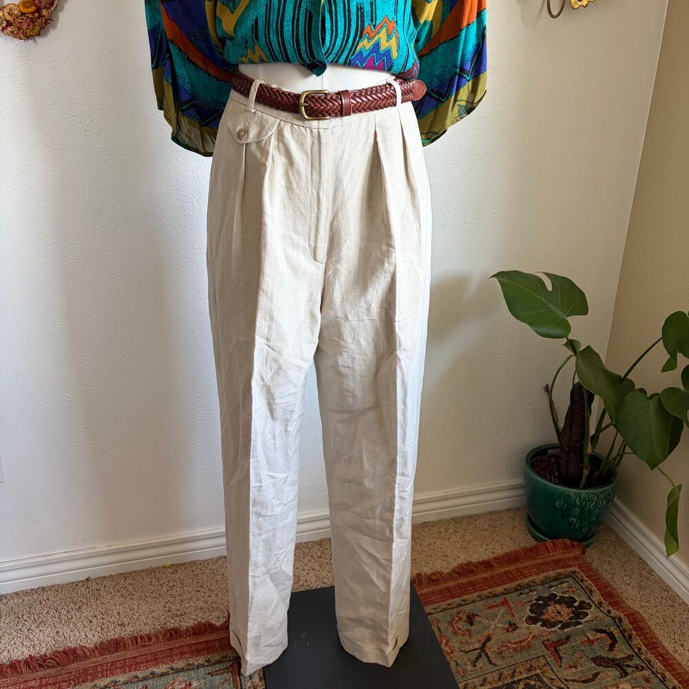 Vintage Linen Blend Pleated Pants